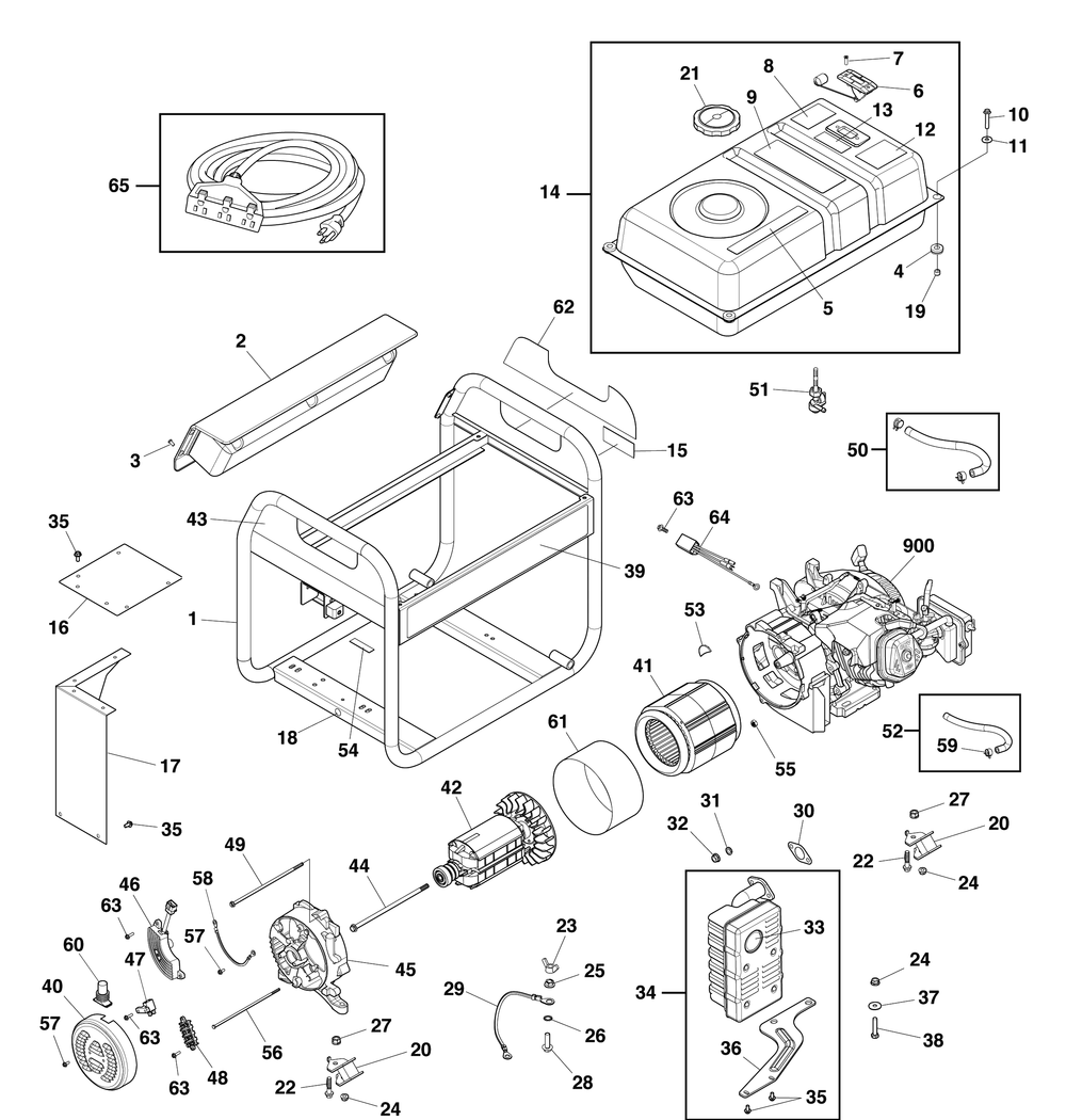 Main Unit Diagram and Parts List for 030798-01  Briggs and Stratton Generator